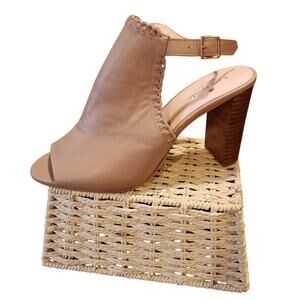 Kate Spade Mallorca Tan Leather Slingback Heels Women’s 8M Peep Toe Block Heel